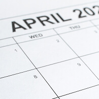Calendar of dates showing the month of April