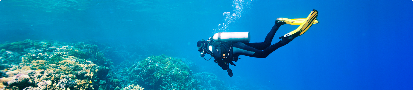 Scuba diving exploration of colorful coral reef