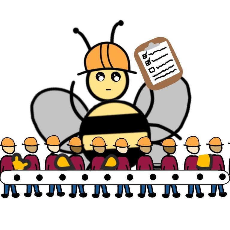 It's a worker bee making humans do its bidding. It will make sense if you read this post! In Soviet Russia, user support you. A workerbee making an assembly line of humans do its bidding