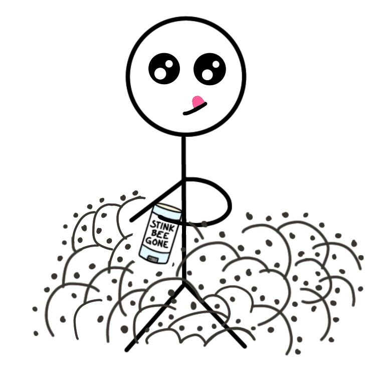 Cleanliness being next to godliness means that a curated collection decays into an ungodly mess without freshening it A dirty human stick figure with a can of stink-bee-gone